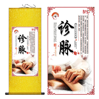 Moxibustion Cupping Foot Massage Traditional Chinese Medicine Health Preservation Art Wall Scroll Wall Hanging Painting Scroll