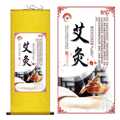 Moxibustion Cupping Foot Massage Traditional Chinese Medicine Health Preservation Art Wall Scroll Wall Hanging Painting Scroll