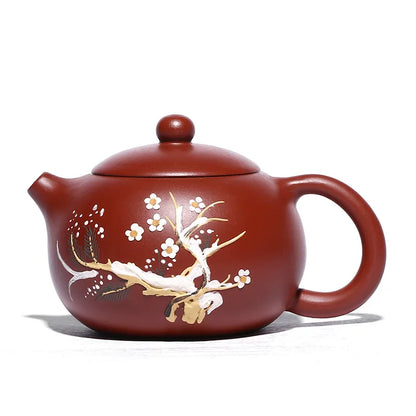 Mud Painted Pine Messi Pot Zisha Teapot Yixing Handmade Pot, Kung-Fu Teaware, Purple Clay Drinkware for Puer, Green, Black, Chin