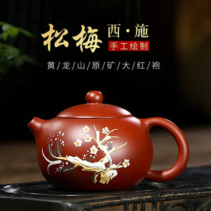 Mud Painted Pine Messi Pot Zisha Teapot Yixing Handmade Pot, Kung-Fu Teaware, Purple Clay Drinkware for Puer, Green, Black, Chin