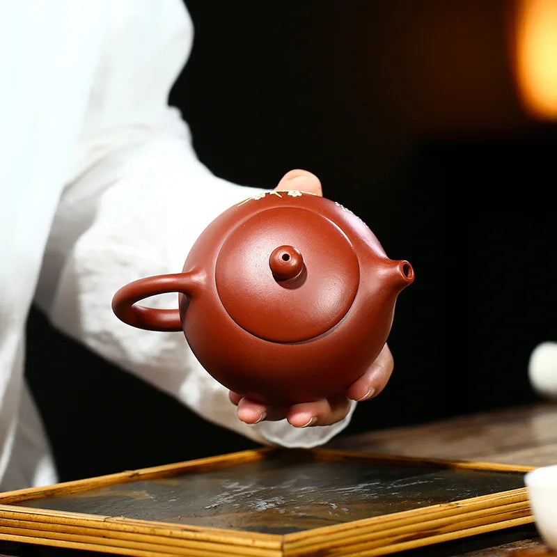 Mud Painted Pine Messi Pot Zisha Teapot Yixing Handmade Pot, Kung-Fu Teaware, Purple Clay Drinkware for Puer, Green, Black, Chin