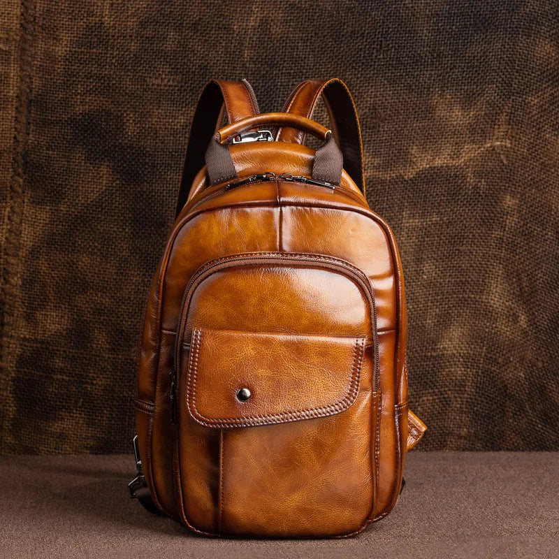 Multi Pockets Practial Backpacks Vintage Casual Fashion Large Capacity Shoulders Bag Luxury Genuine Leather School Bag Unisex