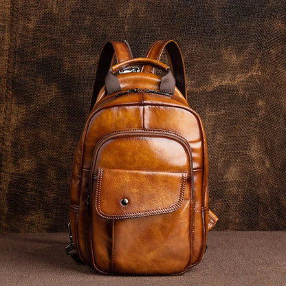 Multi Pockets Practial Backpacks Vintage Casual Fashion Large Capacity Shoulders Bag Luxury Genuine Leather School Bag Unisex