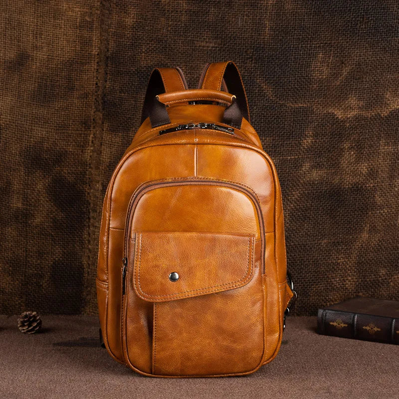 Multi Pockets Practial Backpacks Vintage Casual Fashion Large Capacity Shoulders Bag Luxury Genuine Leather School Bag Unisex