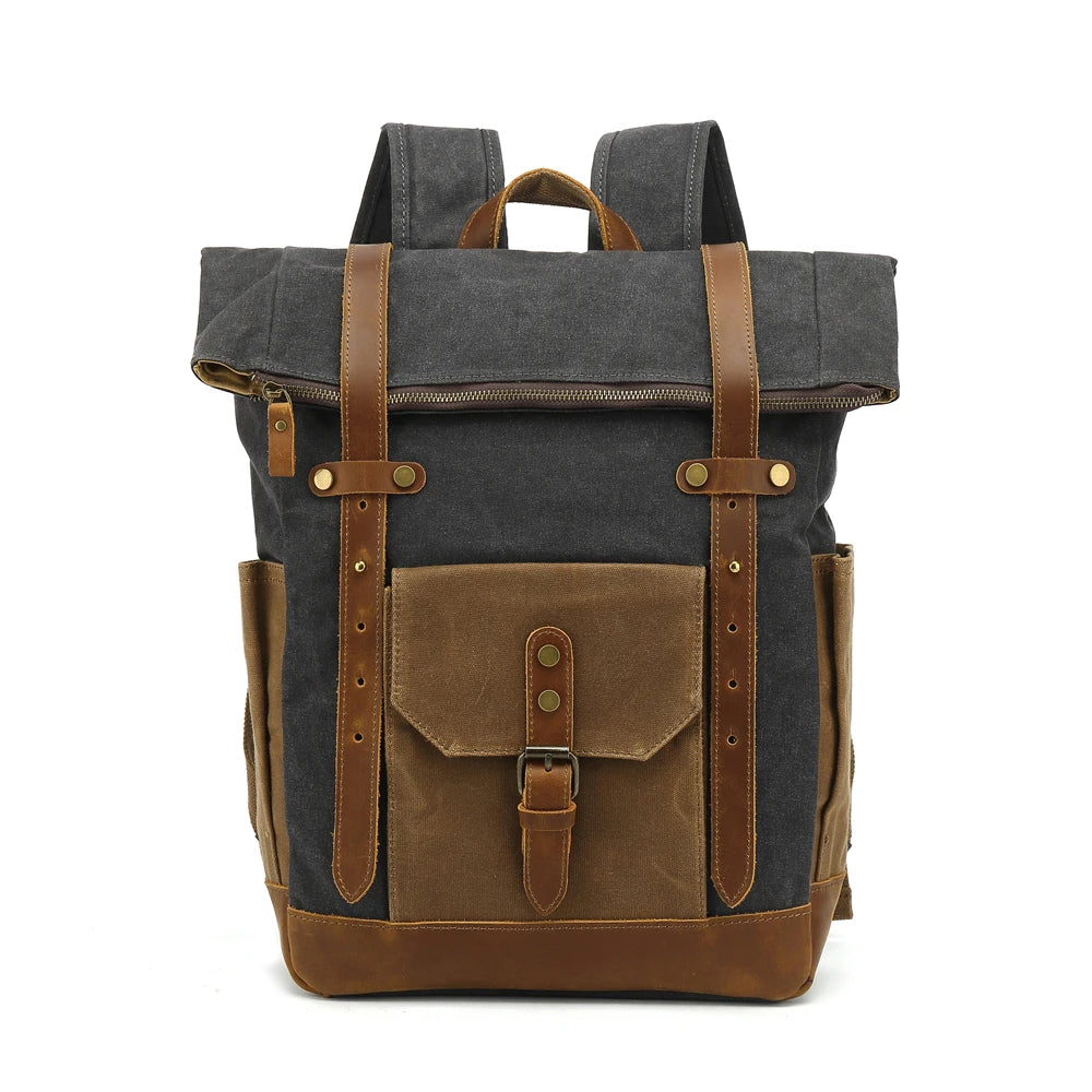 Multi-function computer canvas backpack motorcycle riding anti theft canvas backpack traveling hiking hunting canvas backpack