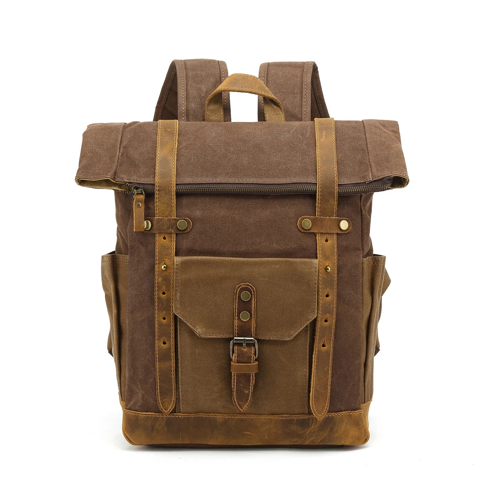Multi-function computer canvas backpack motorcycle riding anti theft canvas backpack traveling hiking hunting canvas backpack