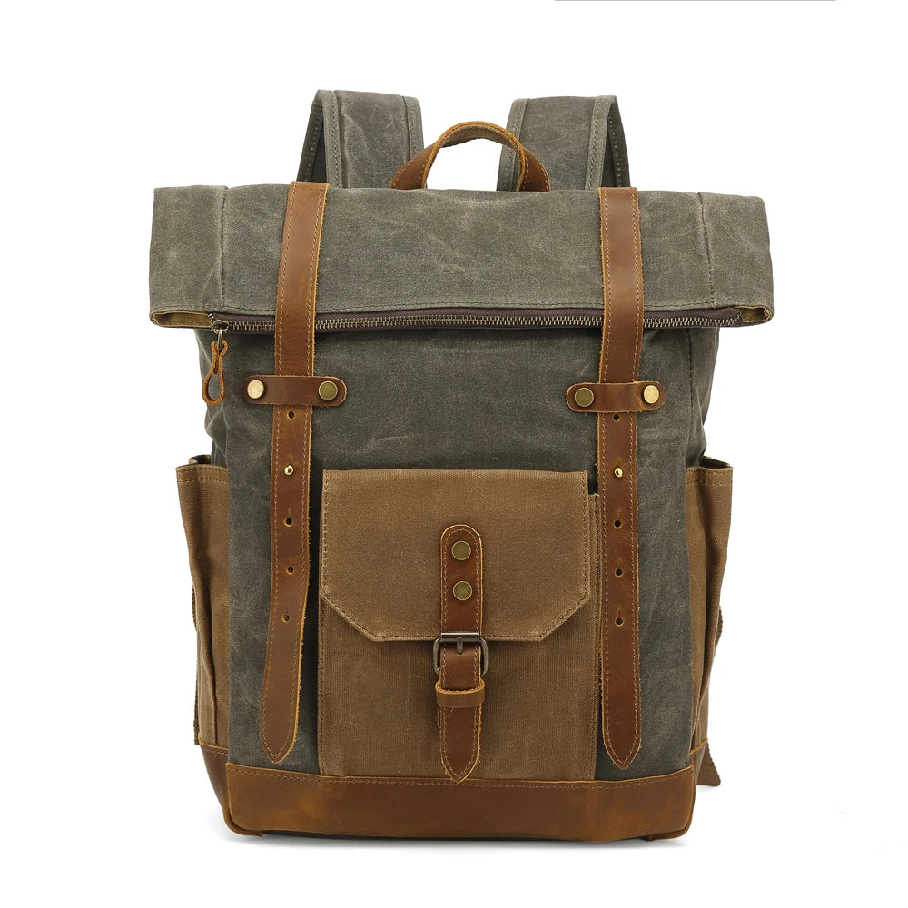 Multi-function computer canvas backpack motorcycle riding anti theft canvas backpack traveling hiking hunting canvas backpack