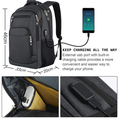 Multi-functional Laptop For Men 17.3'' W/USB Port Business Man's Oxford Outdoor Waterproof Backpack Computer Bag