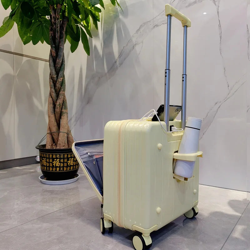 Multi functional front opening boarding case, small universal wheel travel  men's women's 18 inch suitcase, password leather box