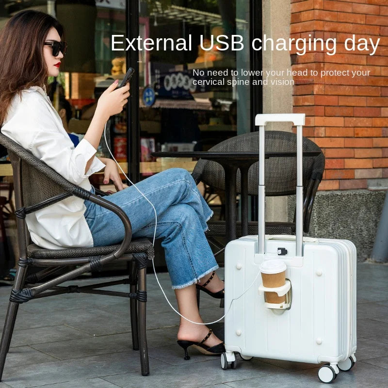 Multi functional front opening boarding case, small universal wheel travel  men's women's 18 inch suitcase, password leather box