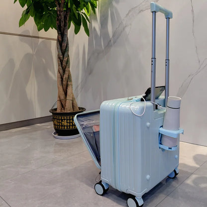 Multi functional front opening boarding case, small universal wheel travel  men's women's 18 inch suitcase, password leather box