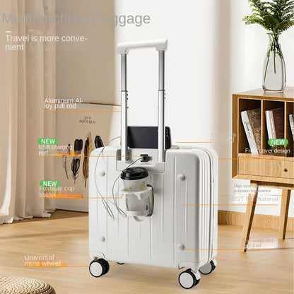 Multi functional front opening boarding case, small universal wheel travel  men's women's 18 inch suitcase, password leather box