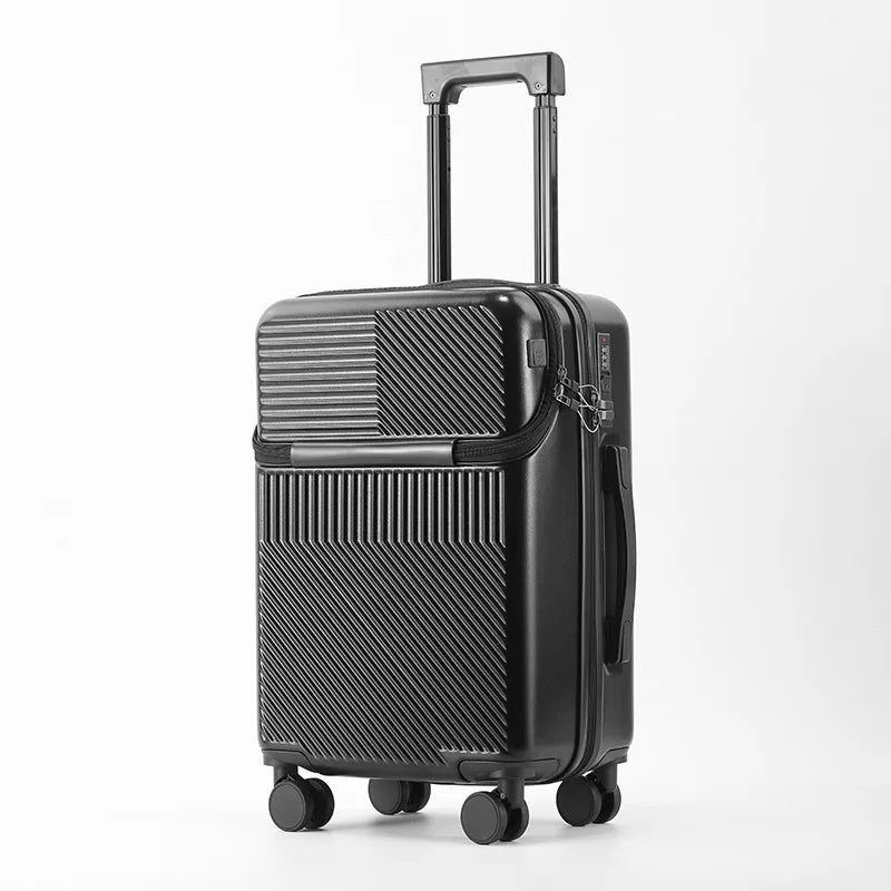 Multi functional front opening luggage, large capacity women's suitcase, cup holder trolley suitcase,20 inch luggage compartment