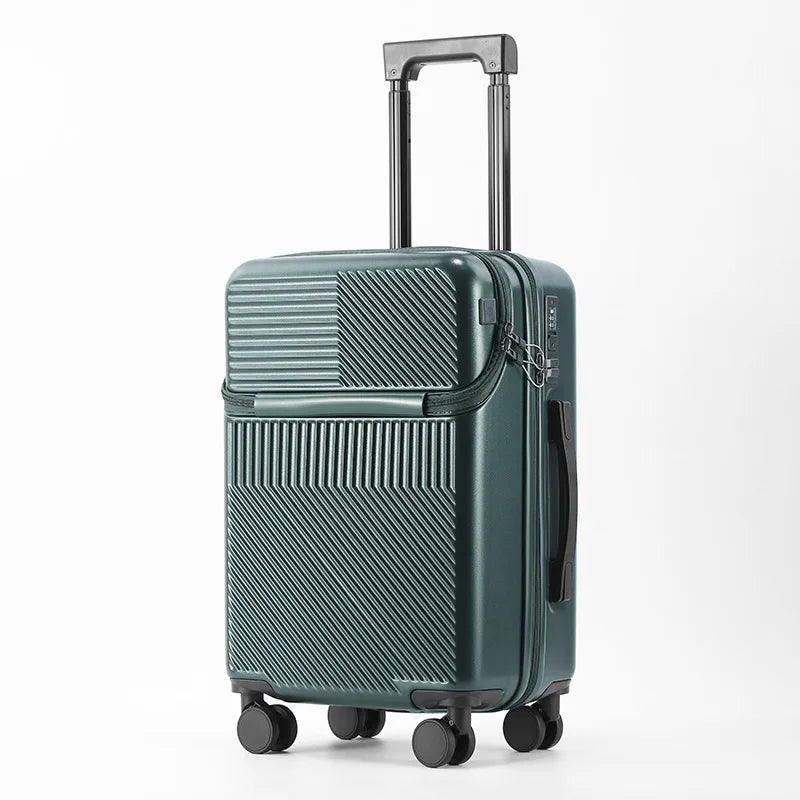 Multi functional front opening luggage, large capacity women's suitcase, cup holder trolley suitcase,20 inch luggage compartment