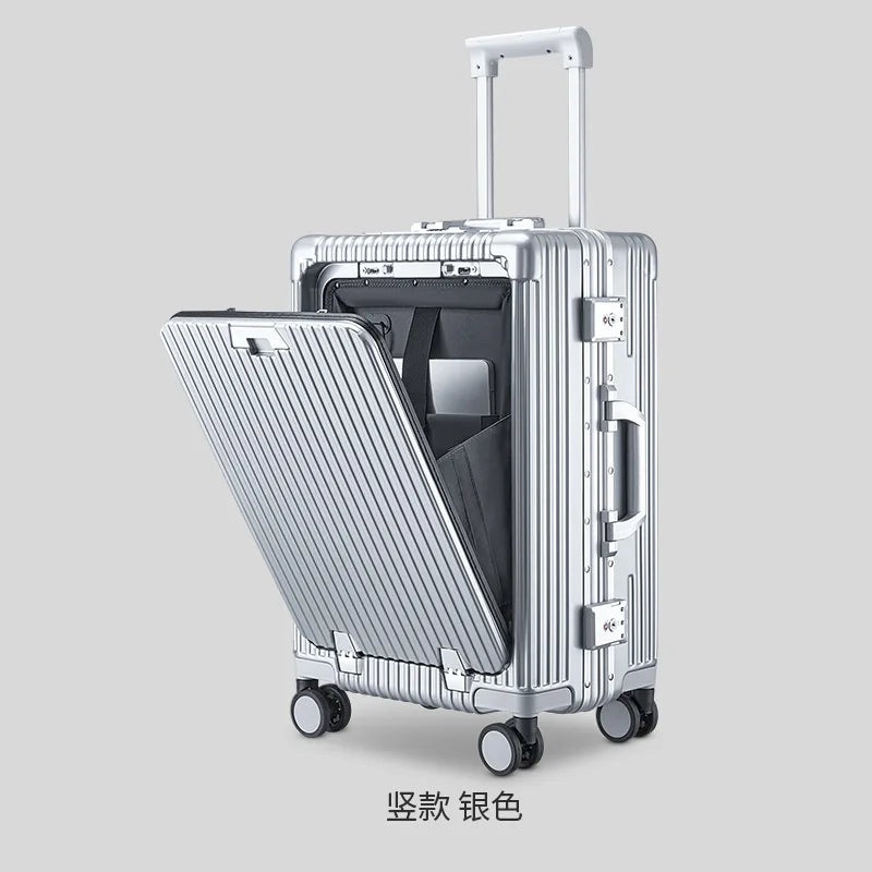 Multi functional front opening mount case, PC aluminum frame, password trolley case,20 inch universal wheel charging travel case