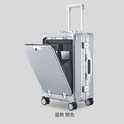 Multi functional front opening mount case, PC aluminum frame, password trolley case,20 inch universal wheel charging travel case