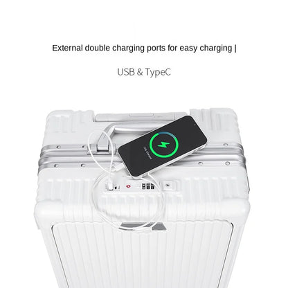 Multi functional front opening mount case, PC aluminum frame, password trolley case,20 inch universal wheel charging travel case