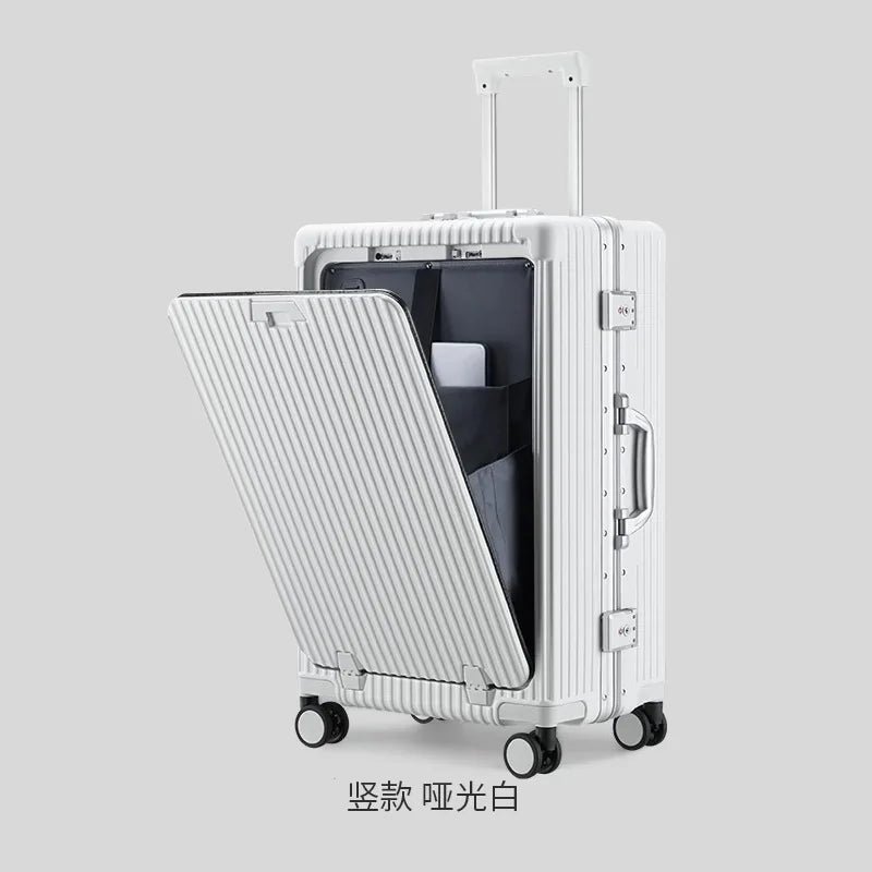 Multi functional front opening mount case, PC aluminum frame, password trolley case,20 inch universal wheel charging travel case