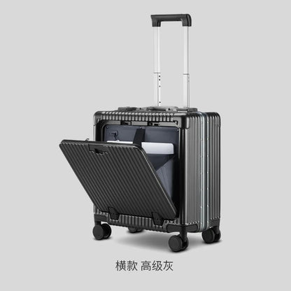 Multi functional front opening mount case, PC aluminum frame, password trolley case,20 inch universal wheel charging travel case