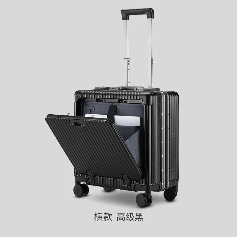 Multi functional front opening mount case, PC aluminum frame, password trolley case,20 inch universal wheel charging travel case