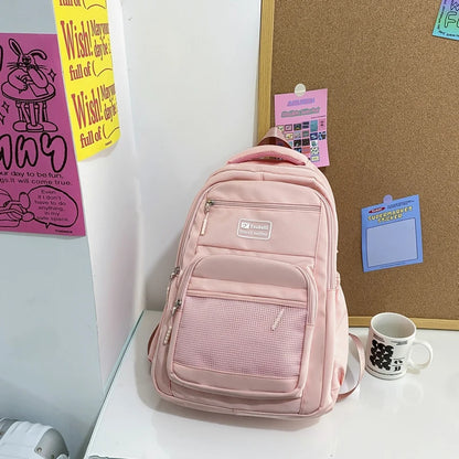 Multi-pocket Big Woman Backpack Solid Color Boys Girls Campus Style Schoolbag For TeenageNylon Waterproof Travel Bag
