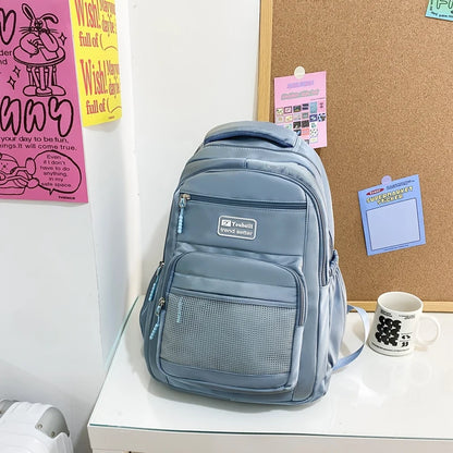 Multi-pocket Big Woman Backpack Solid Color Boys Girls Campus Style Schoolbag For TeenageNylon Waterproof Travel Bag