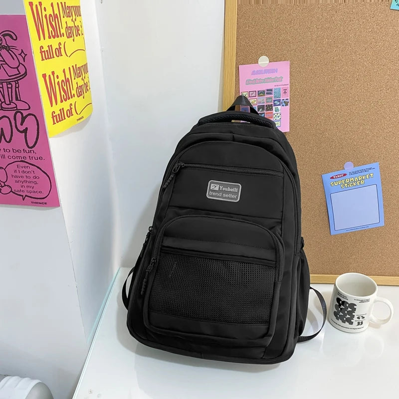 Multi-pocket Big Woman Backpack Solid Color Boys Girls Campus Style Schoolbag For TeenageNylon Waterproof Travel Bag