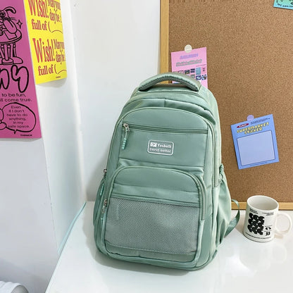 Multi-pocket Big Woman Backpack Solid Color Boys Girls Campus Style Schoolbag For TeenageNylon Waterproof Travel Bag