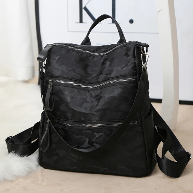 Multi-pocket Black Nylon Women Backpack Female Simple Pattern Travel Bag High Quality Schoolbag For Teenage Girls Book Knapsack