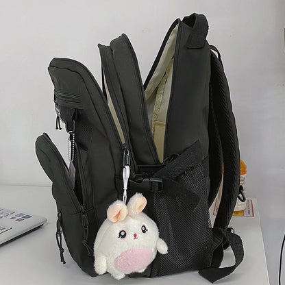 Multi-pocket Solid Color Nylon Women Backpack College Style Large Capacity Travel Rucksack School Bags for Teenage Girl Boys