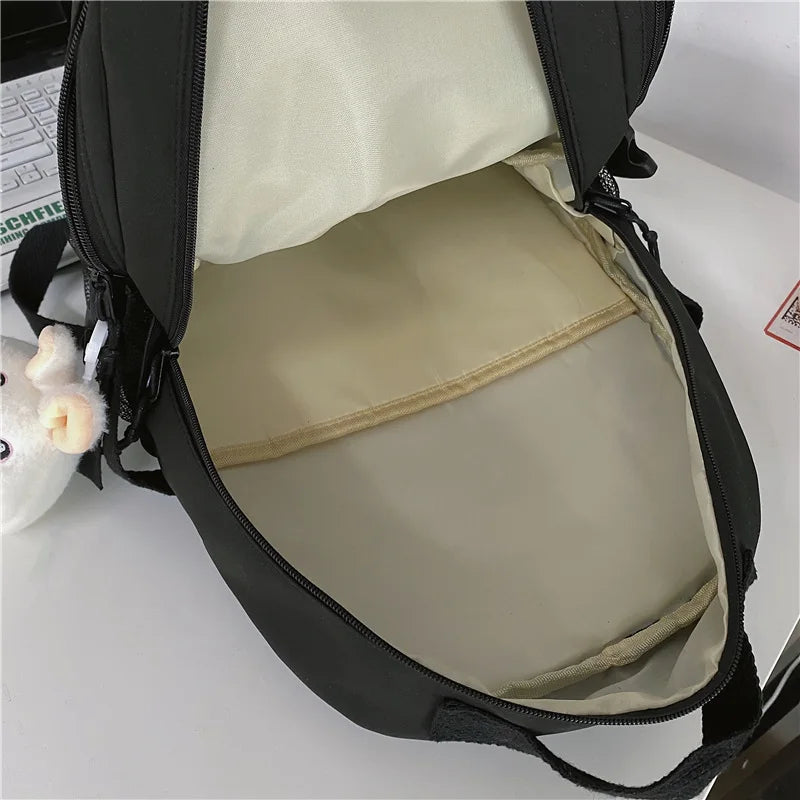 Multi-pocket Solid Color Nylon Women Backpack College Style Large Capacity Travel Rucksack School Bags for Teenage Girl Boys