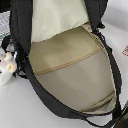 Multi-pocket Solid Color Nylon Women Backpack College Style Large Capacity Travel Rucksack School Bags for Teenage Girl Boys