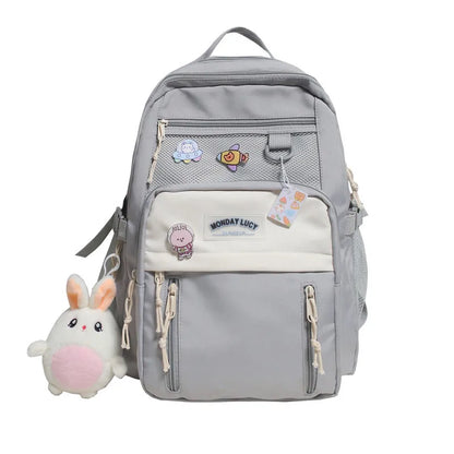Multi-pocket Solid Color Nylon Women Backpack College Style Large Capacity Travel Rucksack School Bags for Teenage Girl Boys