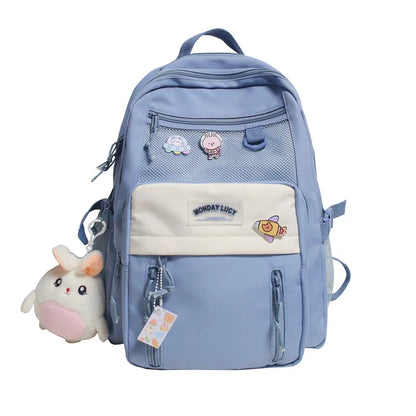 Multi-pocket Solid Color Nylon Women Backpack College Style Large Capacity Travel Rucksack School Bags for Teenage Girl Boys
