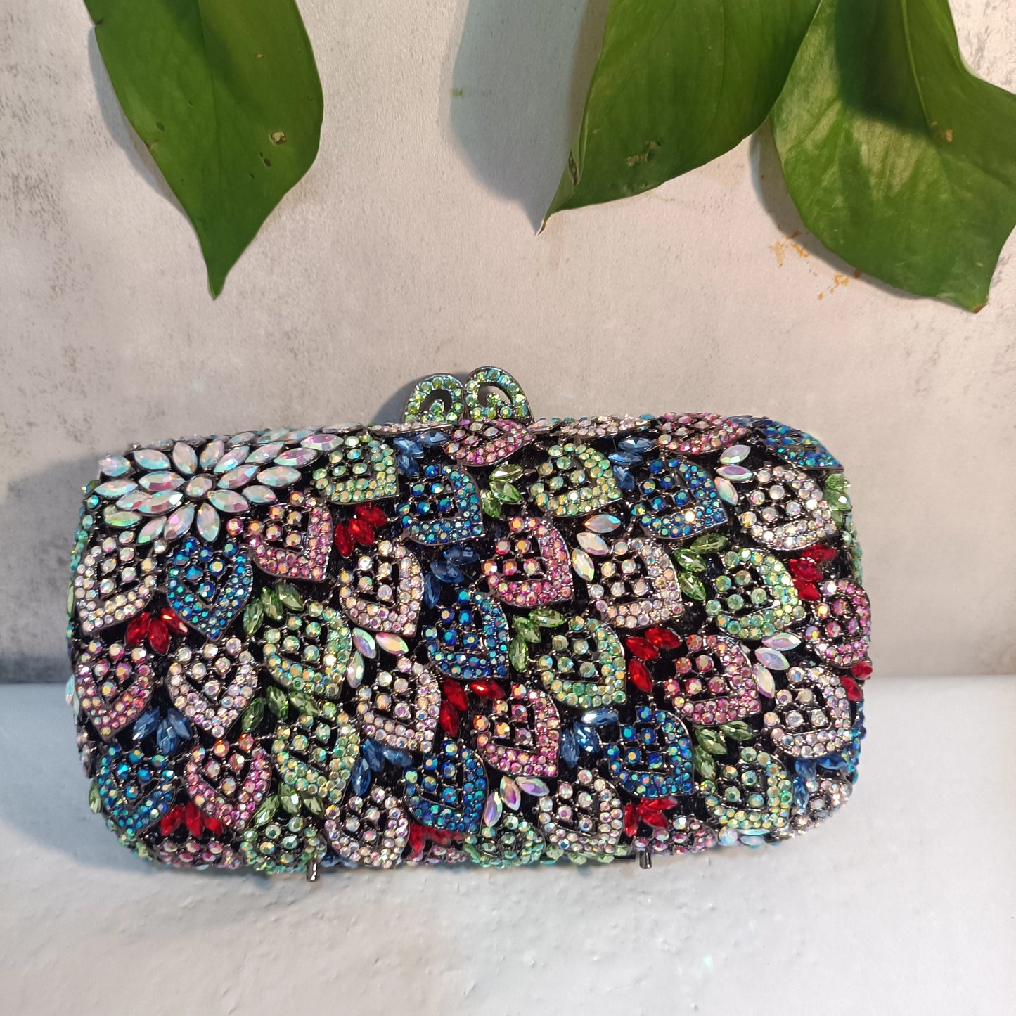 Multicolored Diamond Flower Leaves Dinner Crystal Bag Woman Party Hollow Out Floral Evening Purse Wedding Bridal Banquet Handbag