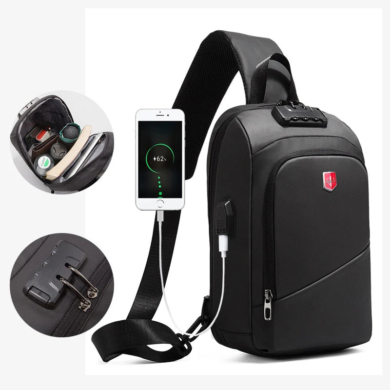 Multifunction Anti-theft Men Shoulder Bags Black USB Charging Crossbody Bags Waterproof Casual Travel Messenger Chest Bag Male