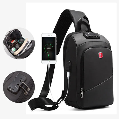 Multifunction Anti-theft Men Shoulder Bags Black USB Charging Crossbody Bags Waterproof Casual Travel Messenger Chest Bag Male