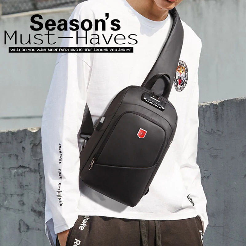 Multifunction Anti-theft Men Shoulder Bags Black USB Charging Crossbody Bags Waterproof Casual Travel Messenger Chest Bag Male