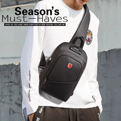 Multifunction Anti-theft Men Shoulder Bags Black USB Charging Crossbody Bags Waterproof Casual Travel Messenger Chest Bag Male