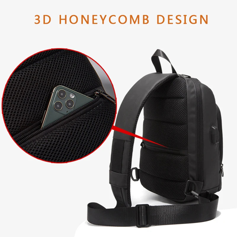 Multifunction Anti-theft Men Shoulder Bags Black USB Charging Crossbody Bags Waterproof Casual Travel Messenger Chest Bag Male