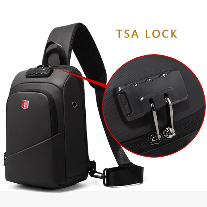 Multifunction Anti-theft Men Shoulder Bags Black USB Charging Crossbody Bags Waterproof Casual Travel Messenger Chest Bag Male