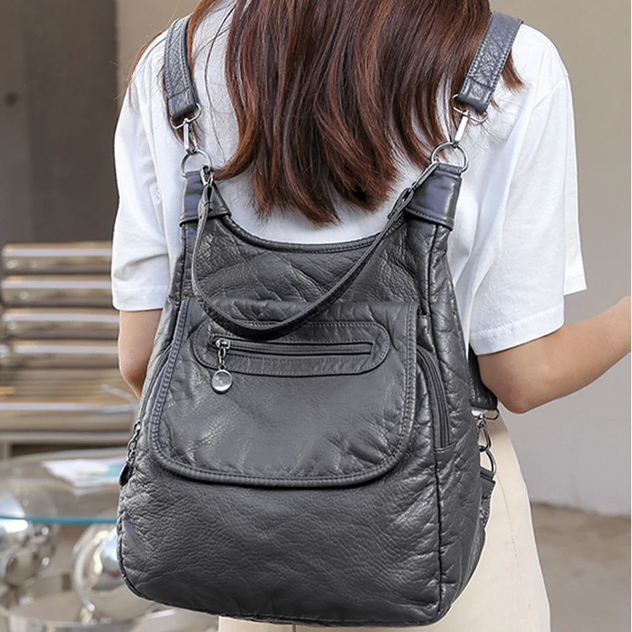 Multifunction Bags Purses High Quality Bookbag Soft Leather School Bags for Teen Girls Ladies Travel Large Capacity Mochilas