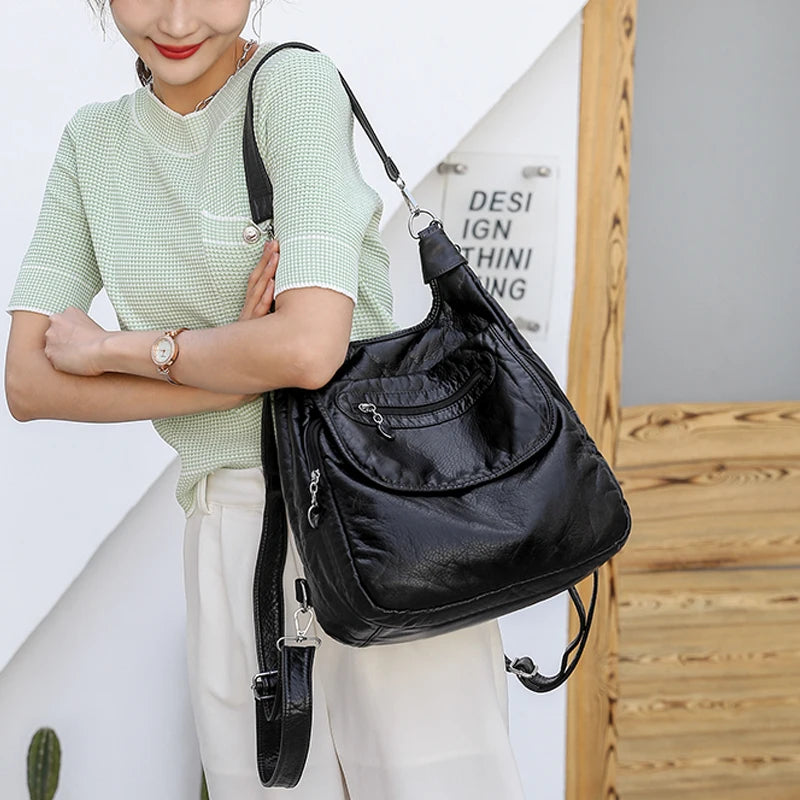 Multifunction Bags Purses High Quality Bookbag Soft Leather School Bags for Teen Girls Ladies Travel Large Capacity Mochilas