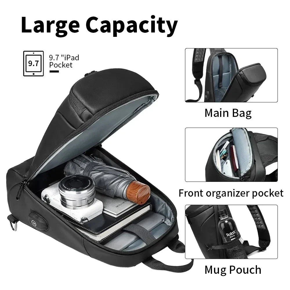 Multifunction Crossbody Chest Bag Men USB Charging Port Messengers Pack Waterproof Sling Shoulder Bags For Male