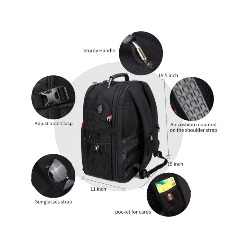 Multifunction Durable Nylon Waterproof Backpack Outdoor Travel Bag Large Capacity USB Port 16 Inch Laptop Bag Schoolbag