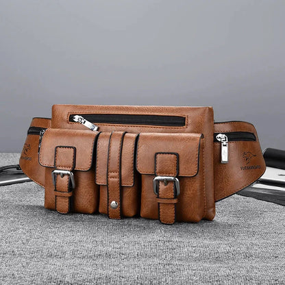 Multifunction Leather Men's Waist s Fashion Chest Large Capacity Male Shoulder Messenger Bag Vintage Belt Pouch