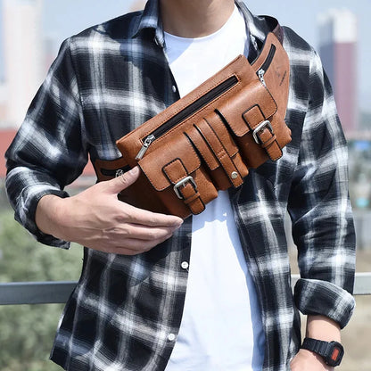 Multifunction Leather Men's Waist s Fashion Chest Large Capacity Male Shoulder Messenger Bag Vintage Belt Pouch