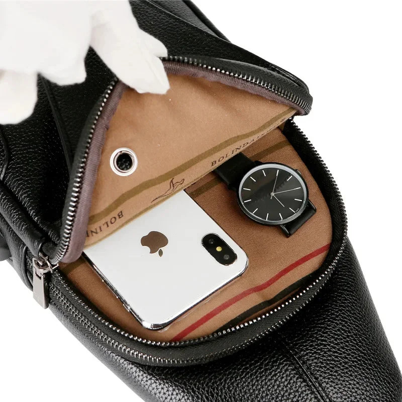 Multifunction Men's Chest Business Leather Crossbody Large Capacity Male Shoulder Portable USB Charging Sling Bag