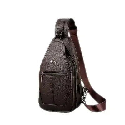 Multifunction Men's Chest Business Leather Crossbody Large Capacity Male Shoulder Portable USB Charging Sling Bag
