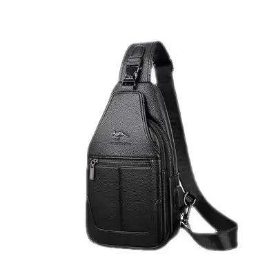 Multifunction Men's Chest Business Leather Crossbody Large Capacity Male Shoulder Portable USB Charging Sling Bag